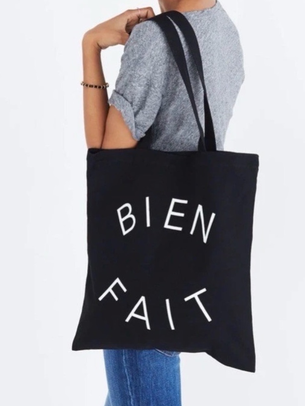 Madewell Bien Fait Reusable Canvas Tote Bag Black Collegiate Preppy Minimalist